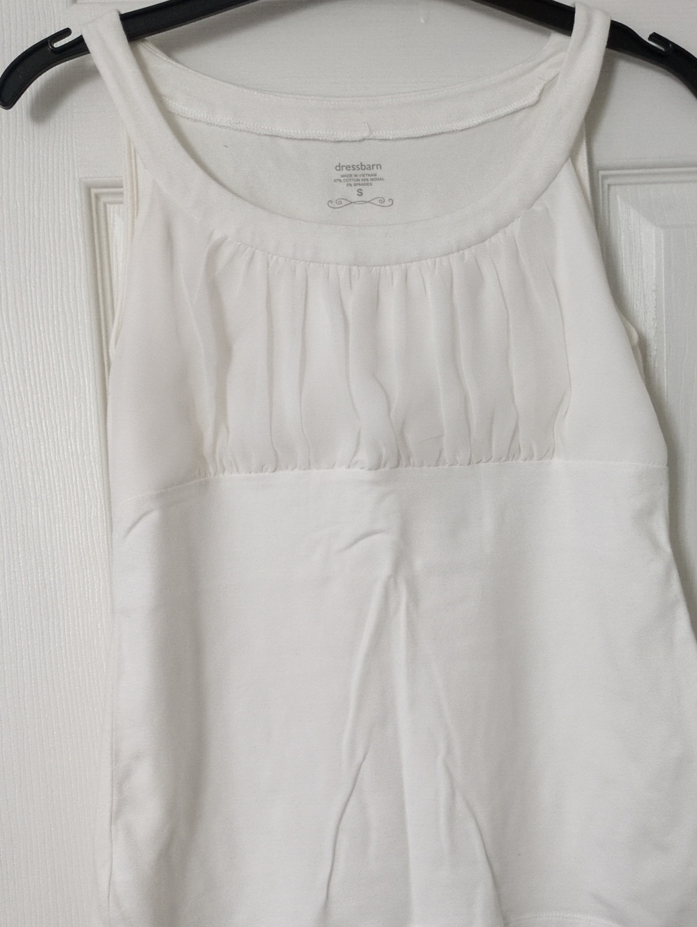 dressbarn White Pleated Yoke Sleeveless Tank